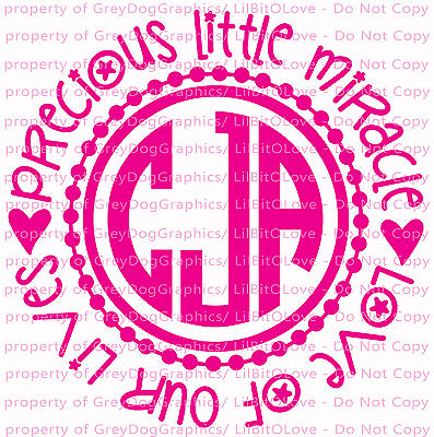 #ad 12quot; Precious Little Miracle Monogram Wall Baby Decal Infant Sticker Nursery $9.95