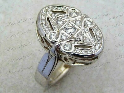 #ad 14k White Gold Over Art Deco Engagement Wedding Ring 2Ct Lab Created Diamond $169.01