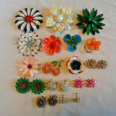 #ad 16 pc Lot Colorful Enamel Brooch Pin Earrings Vintage Flower Power Coro Zentall $74.99