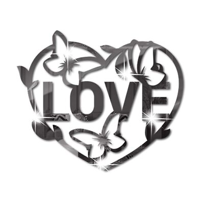 #ad Love Heart Mirror Wall Stickers Butterfly Acrylic Mirror Wall Decal 3D Viny... $18.64