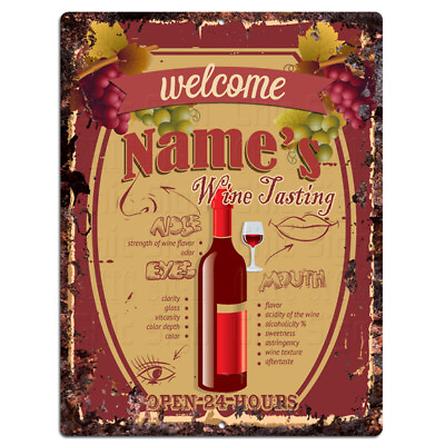 #ad PMWT4222 NAME#x27;S Custom Personalized Rustic Tin Chic Sign Wine Bar Decor Gift $23.99