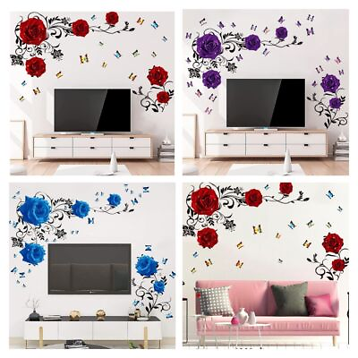#ad #ad Wall Rose Vine Sticker Flower Art Decals Mural Stickers Decor Decal Acrylic 3d $21.18