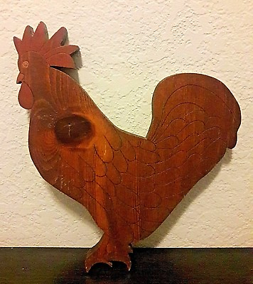 #ad #ad Large 15quot; Wooden Solid Stained Rooster Wall Hanging Chicken Kitchen Farm Animal $35.00