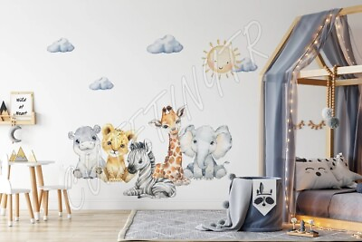 #ad Cute Safari Animals and Clouds Wall Sticker Boys Room Wall Decor Nursery Decor $70.00
