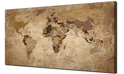 #ad World Map Canvas Wall Art Old Beige Abstract Painting Vintage Nautical Pictur... $143.38