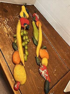 #ad Set of 2 vintage Midwest metal wall hangings plaques fruits kitchen dining food $21.00