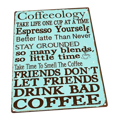 #ad Turquoise Coffeeology Metal Sign; Wall Decor for Kitchen and Dinning Room $109.99