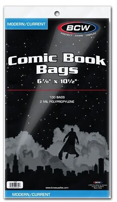 #ad BCW Current Modern Comic Book Bags 100 Bags Sleeves $11.50
