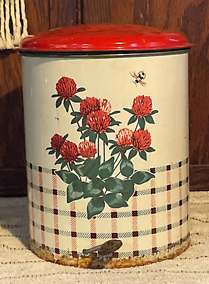 #ad Vintage Tin Litho Trash Can With Insert and Pedal Kitchen Flowers $39.95