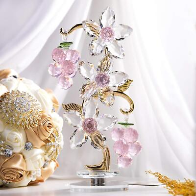 #ad Crystal Pink Grape Decor with Rotating Base Collectible Figurines Ornaments D... $64.69