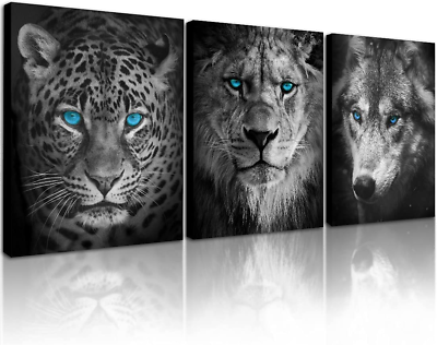 #ad Black and White Animals Pictures Wall Art Decor for Bathroom Leopard Lion Wolf H $74.66
