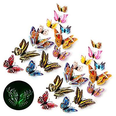 #ad Stardo 3D Butterfly Wall Stickers Decor 24 Pcs Luminous Colorful Butterfly $18.39
