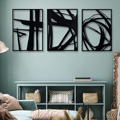 Abstract Metal Wall Art for Living Room Decor Black Modern Minimalist Line $84.32