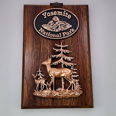 #ad YOSEMITE NATIONAL PARK Wood Plaque Wall Decor DEERS $4.99