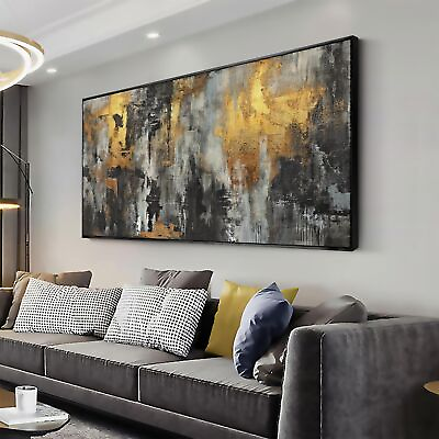#ad Abstract Wall Art Canvas Painting Decor Black Metal Large Size Framed Wall Ar... $290.79