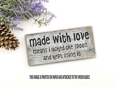 #ad Rustic Kitchen Sign MADE WITH LOVE Farmhouse Home decor 8x3x1 8quot; $12.50