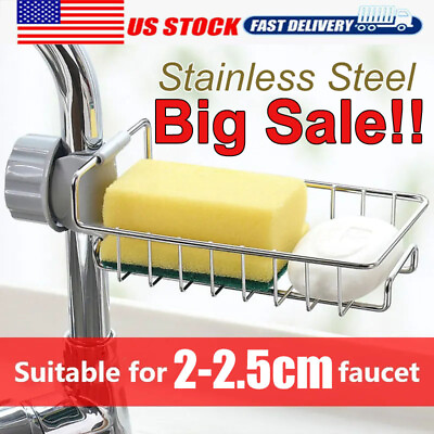 Kitchen Sink Sponge Holder Stainless Steel Detachable Hanging Faucet Drain Rack $5.98
