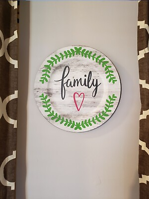 #ad Farmhouse Decorative Family Plate Wall kitchen decor faux wood Rustic Country $10.00