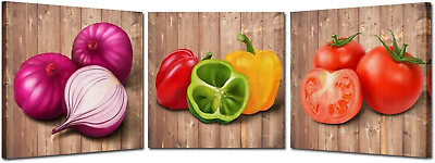 #ad Kreative Arts 3 Piece Wall Art Sets Retro Vegetables Canvas Prints Tomatoes Onio $57.14
