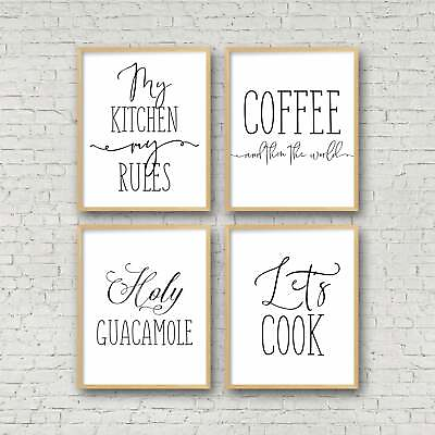 #ad Set Of 4 Funny Kitchen Wall ArtMy Rules kitchen wall Art Home Decor Print $73.56