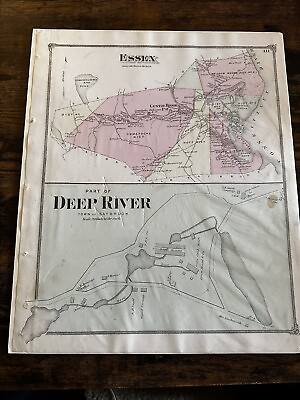 #ad essex saybrook deepriver 1874 map F.W. Beers Connecticut New England Vintage Ct $60.00