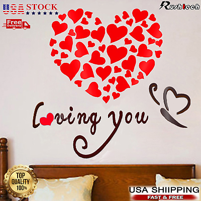 #ad 3D Love Rose Heart Wall Murals for Living Room Bedroom Decal Stickers DIY Decor $9.14