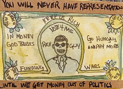 #ad ACEO Original Modern Art Protest Watercolor Painting Money out of Politics Vote $5.58