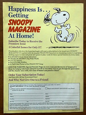 #ad 1985 Snoopy Magazine Subscription Vintage Peanuts Print Ad Poster 80s Pop Decor $14.99