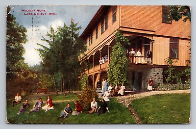 #ad Holiday Home Lake Geneva Wisconsin Vintage Posted 1919 Postcard $8.00