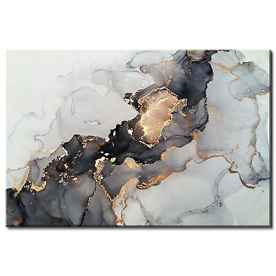 #ad Abstract Wall Art for Living Room Black and Gold Marble Fluid Canvas Prints B... $66.64