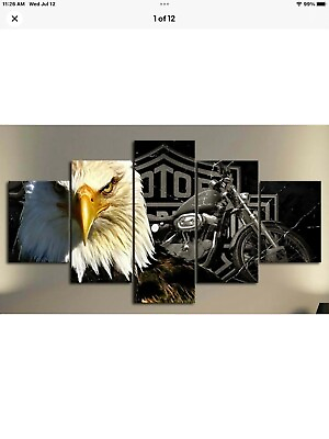 #ad Harley Davidson Eagle Rider 5 Panel Canvas Wall Decor $105.00
