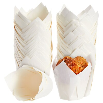 #ad 100 Pack White Tulip Cupcake Liners for Wedding Paper Muffin Wrappers $11.89