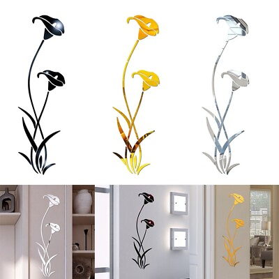#ad 3D Mirror Flower Art Removable Wall Sticker Acrylic Room Fashion Home Decoration $10.74