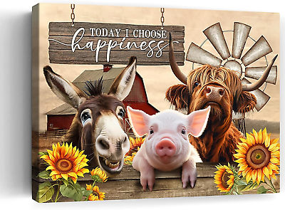 #ad s Canvas Kitchen Wall Art Rustic Sunflowers Donkey Cow 12quot;x16quot; Farmhouse Animal $29.69
