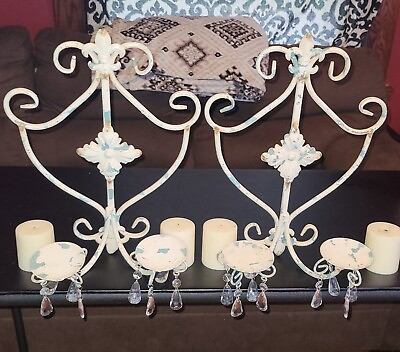 #ad 2 Distressed Wall Hanging Candle Holders w 4Candles bedroom living room decor $28.50