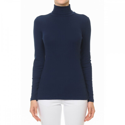 #ad Women#x27;s Basic Turtleneck Top Soft Stretch Ribbed Knit Cotton Long Sleeve Shirt $14.99