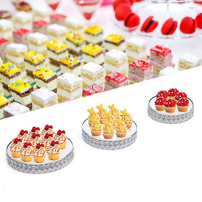 #ad #ad 3Pcs Wedding Cake Stand Set Metal Crystal Cupcake Decor Dessert Mirrored Tray $40.85