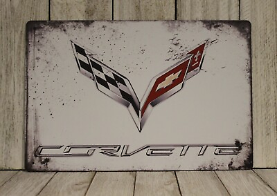 #ad Corvette Tin Sign Metal Car Auto Show Vintage Rustic Look Garage Man Cave XZ $10.97
