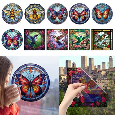 #ad #ad Retro Colorful Stained Hummingbird Bee Butterfly Window Glass Home Stickers $8.86