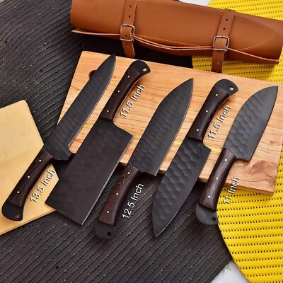 #ad Chef Knife Kitchen Knives set handmade set with leather sheath Christmas gift $99.00