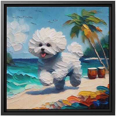 #ad #ad Wall Art Decor Canvas Print Painting Dog Bichon Frise Sandy Shores Palm Ocean $188.77