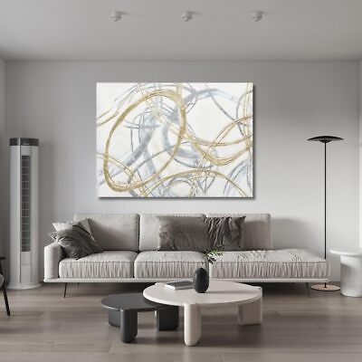 #ad Abstract Canvas Wall Art Glitter Art Gray with Gold 36X48 grey gold $80.98