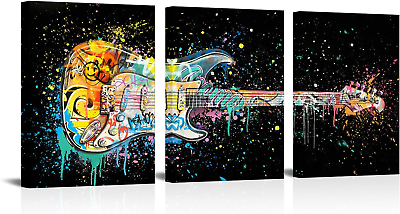 #ad Music Room Decor Graffiti Wall Art Guitar Painting Music Wall Art Framed Canvas $67.64