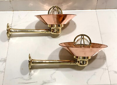 #ad #ad Original Vintage Old Brass Straight Long Arm Swan Light with Copper Shade Lot 2 $290.00