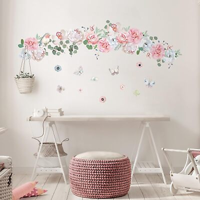 #ad #ad Peony Floral Wall Stickers Colorful Flowers Butterfly Wall Decals Wall Art Sti $20.39