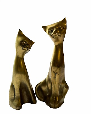 #ad Mid Century Modern Siamese Cat Brass Figurine Vintage Statues Set of 2 $39.99