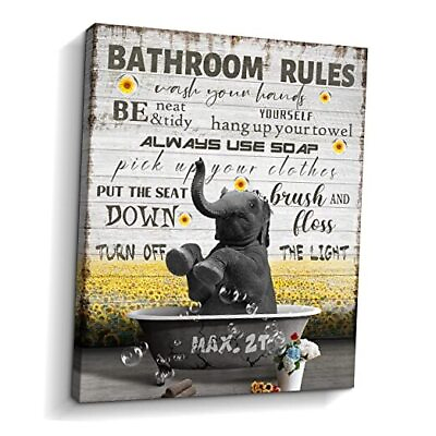 #ad Bathroom Wall Decor Funny Bathroom Rules Quote Canvas Wall Art for Elephant $31.55