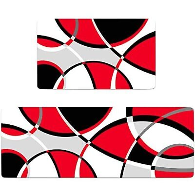 #ad #ad Red Grey Black White Abstract Art Kitchen Rugs and Mats Set of 2 $30.97