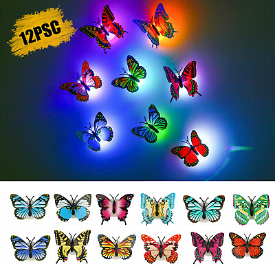 #ad 12PCs Butterfly LED Night lights Wall Stickers Glowing Bedroom DIY Home Decor $8.99