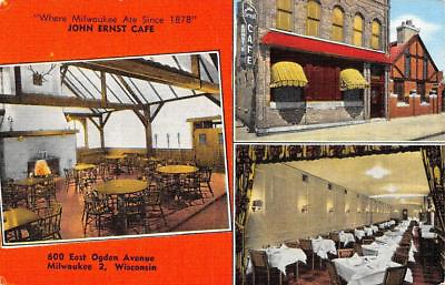 #ad MILWAUKEE WI Wisconsin JOHN ERNST CAFE amp; Interior ROADSIDE c1950#x27;s Postcard $5.95